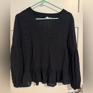 GAP Black V-Neck Blouse with Ruffle Hem